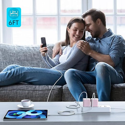 [3Pack]20W USB C Fast Charger iPhone 17 16 Fast Charging, Apple 17 Charger Block 6ft C to C Long Charging Cable Cord for iPhone 17/16e/16 Pro/16 Pro Max/iPhone 15 Series/iPadAir/Mini(Pink+Blue+Purple)