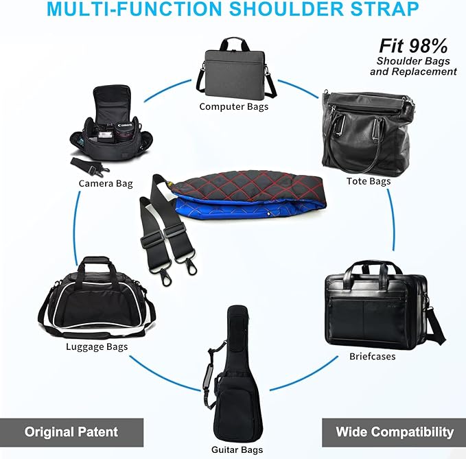 2 in 1 Anti-theft Bag Shoulder Strap with Pockets, 54 inch Travel Belt Ultra-Wide and Thick, Comfort and Stylish