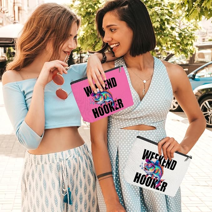 4 Pack Sarcastic Funny Summer Colorful Summer Fish Fishing Gifts Makeup Bag,Teacher Girl Trip Travel Essentials Cosmetic Bags for Women, Travel Toiletry Bag Graduation Birthday Girls Weekend Vacation