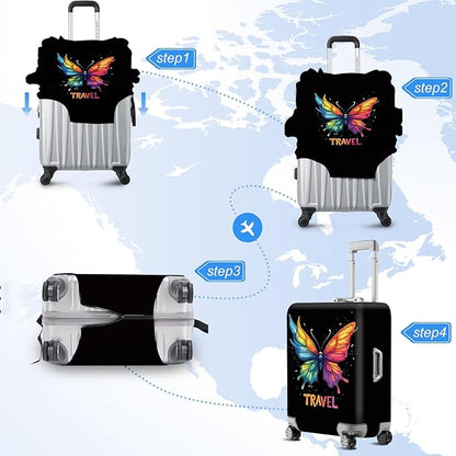 ANNA QUEEN Travel Butterfly Luggage Cover Suitcase Protector Suitcase Cover Anti-Scratch,Stretchable Bag Cover Washable Durable Polyester with Elastic Hem with Zipper Closure