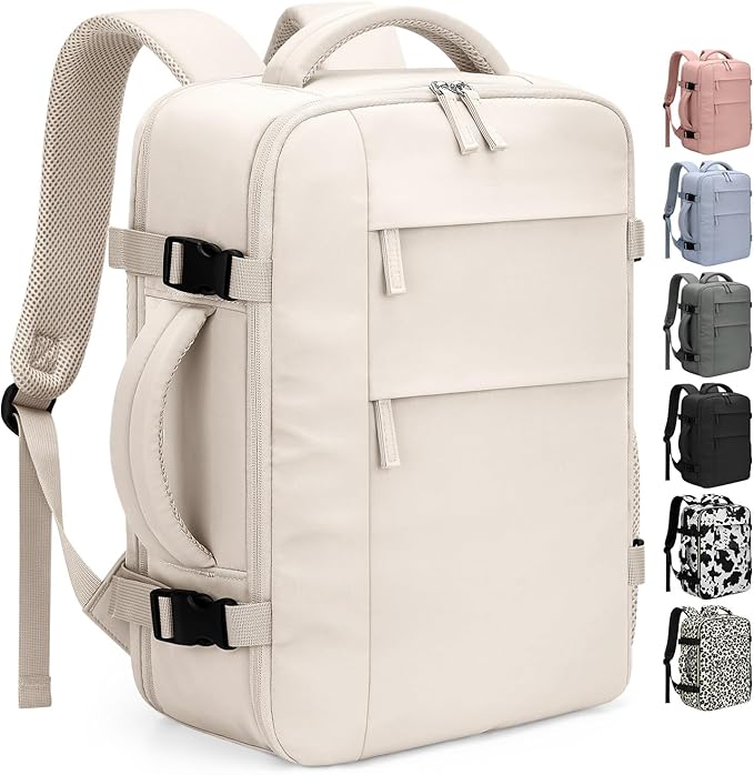Travel Backpack for Women Man, Waterproof Personal Item Travel Bag Airline Approved Laptop Backpack Bookbag Weekender bags for Business,Travel, Work Fits 15.6 inch Laptop(Medium,Beige)