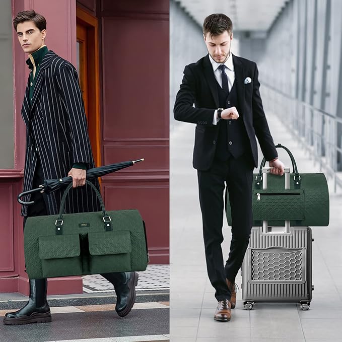 Garment Bag for Travel With Toiletry Bag Convertible Carry On Weekender Bag Large Travel Duffel Bags for Women 2 in 1 Hanging Suitcase Suit Travel Bags for Women & Men 3pcs Set (H-Green)