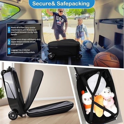 Scooter Suitcase Carry On Hardshell Ride On Suitcase Scooter for Kids Age 4-15, Multifunctional Ride On Lightweight Kids Luggage with Wheels(Size:Orange)