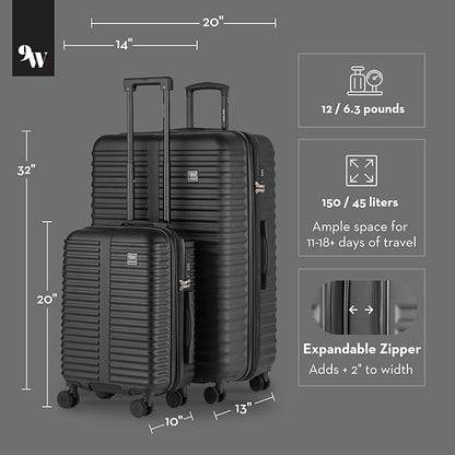 Nine West Suvi 2 Piece Luggage Set for Cruise & Extended Trips, 32" Large Expandable Suitcase & 20" Smart Carry On with USB Port, Hardshell Spinners Midnight Black