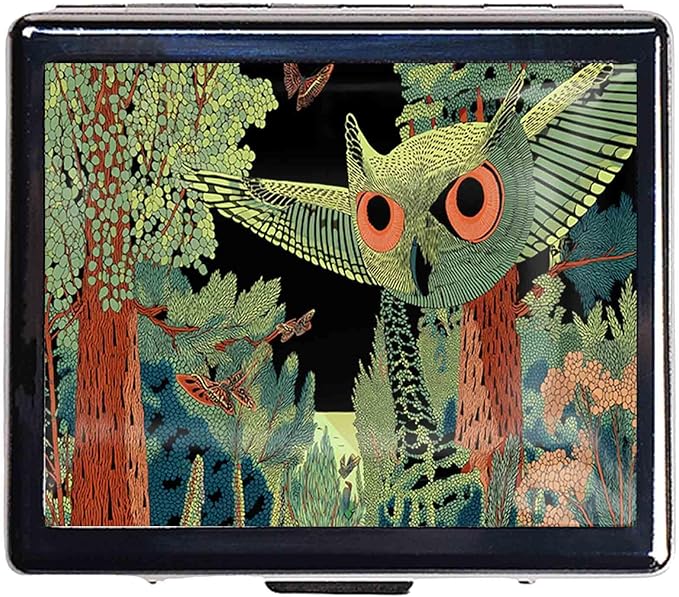 7 Days Chromed Shiny Silver Pill Organizer with Mirror Inside Has 8 Separate Compartments Rectangle,Versatile Storage for Medication - Ideal Travel Accessory (Green owl)