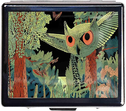 7 Days Chromed Shiny Silver Pill Organizer with Mirror Inside Has 8 Separate Compartments Rectangle,Versatile Storage for Medication - Ideal Travel Accessory (Green owl)