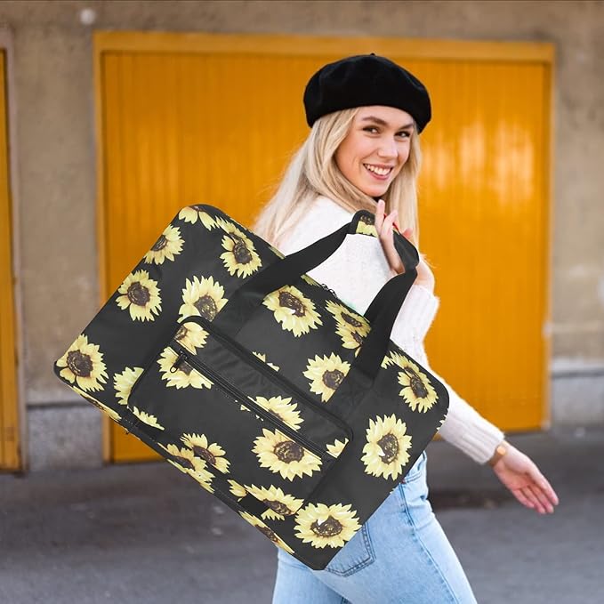 F.FETIVIN Weekender Bag Carry On Travel Duffle Medium Overnight Bag for Women(Sunflower)