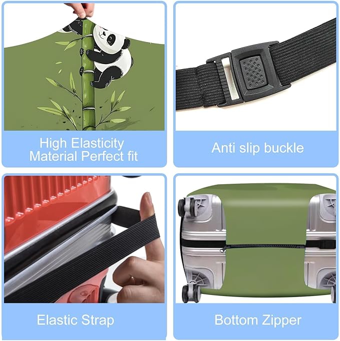 Cute Panda Luggage Cover – Bamboo Climbing Panda Suitcase Protector, Stretchable & Waterproof Travel Luggage Sleeve,L