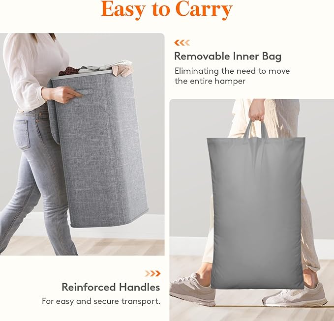 Lifewit 105L Laundry Basket with Lid, Large Laundry Hamper with Plastic Handles and Removable Bag, Foldable Tall Dirty Clothes Hampers for Laundry for Laundry Room, Bedroom, Bathroom, Dorm, Light Gray