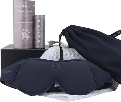 Scentered x SOMO Premium Blackout Sleeping Mask & Sleep Well Aromatherapy Balm Gift Set - Acupressure Eye Mask & Lavender Essential Oil for Deeper Recovery - Fall Asleep Faster & Stay Asleep Longer