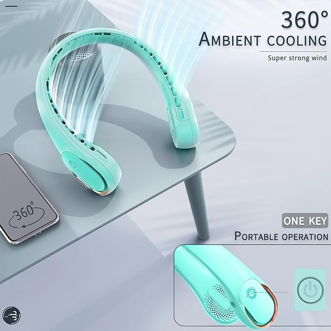 Portable Neck Fan, Neck Fans for Women, 4000 mAh Rechargeable Personal Fan,360° Hands Free Bladeless Fan, 3 Speeds Adjustable, Faster Cooling, Super Quiet, Suitable for Home, Office, Travel
