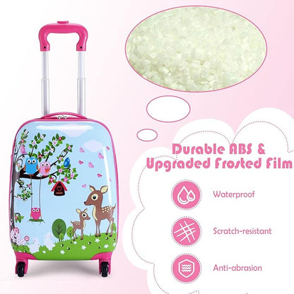 KOTEK Kids Carry On Luggage Set, 16" Hardside Rolling Suitcase with Spinner Wheels, Travel Rolling Luggage for Boys Girls (Deer)