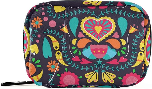 Travel Pill Organizer Weekly Small Cute Pill Box 7 Day Pill Case Vitamin Holder Pill Bottle Organizer (Black Floral Heart)