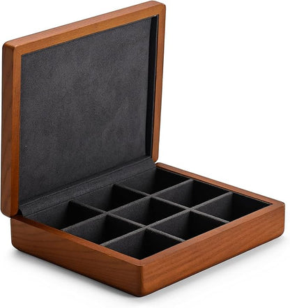 Oirlv Solid Wood Ring Jewelry Box Organizer Earrings Jewelry Drawer Organizer Tray with Lid (Grey 9 Grid Box)