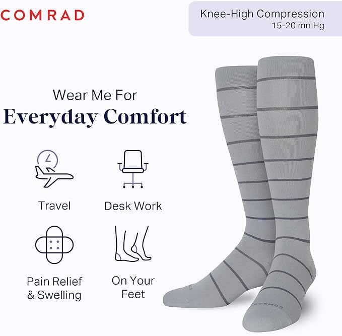 Comrad Nylon Knee High Socks - 15-20mmHg Graduated Compression Socks - Soft & Breathable Support Unisex Socks