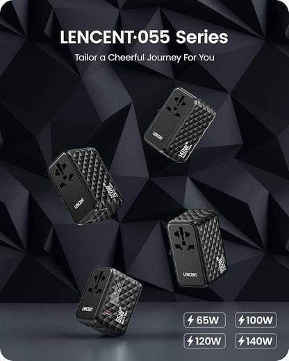 LENCENT 100W International Travel Adapter, GaN Universal Travel Adapter with 2 USB-A & 2 Type C Power Adapter, Fast Charger for Phone,Laptops, Worldwide Plug Adapter for USA/UK/EU/AUS, Black