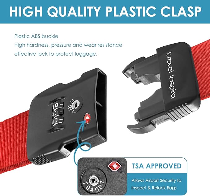 Travel Inspira Luggage Straps for Suitcases with TSA Lock, Protect Your Luggage Anti-Burst, High Visibility Color, Easy to Identify Luggage Adjustable Heavy Duty Belt for 20-32 Inch Suitcases