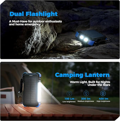 BLAVOR Solar Power Bank 20000mAh Built-in Cables, Wireless Charger for Apple Watch, 20W Fast Charging Battery Pack with USB C, Flashlight, Solar Charger for iPhone, iPad, iWatch, Samsung