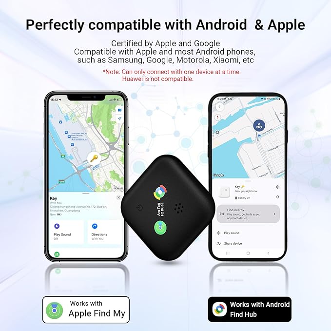 Dual-System Compatible Bluetooth Tracker for iOS or Android Key Finder, Item Locator, Smart Luggage Tracker, Pet Tracker Works with Apple Find My or Google Find Hub IP67 Waterproof Rating (4-Pack)