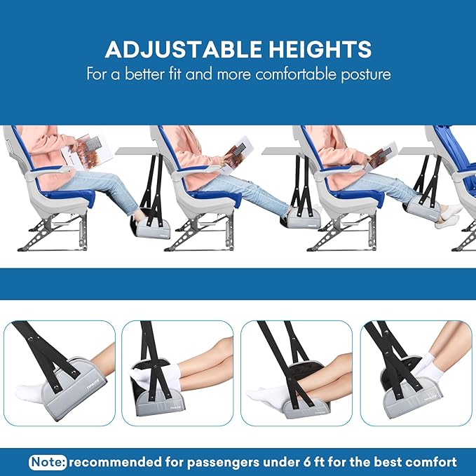 Foot Hammock for Plane Travel with Comfortable No Clashing Base, Portable Airplane Foot Rest Made with Memory Foam, Foot Sling Travel Essentials to Reduce Swelling and Soreness, Gifts for Travelers