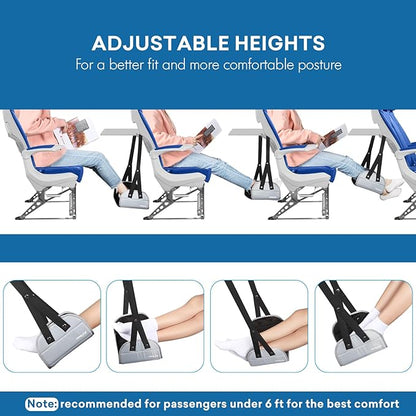 Foot Hammock for Plane Travel with Comfortable No Clashing Base, Portable Airplane Foot Rest Made with Memory Foam, Foot Sling Travel Essentials to Reduce Swelling and Soreness, Gifts for Travelers