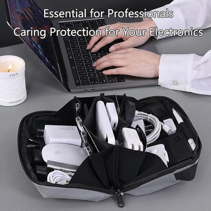 Electronics Travel Organizer Case - Tech Accessories Cord Storage Bag for Phone, Charger, Power Bank, Cables, USB, SD Card, Earphones, Magic Mouse - Portable Cable Organizer Pouch for Travel (Black)