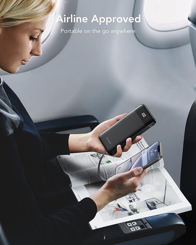 charmast Portable Charger with Built in Cables, Power Bank with Cords Wires, Slim 10000mAh Travel Battery Pack 6 Outputs 3 Inputs 3A Fast Charging for Samsung Google Pixel LG Moto iPhone iPad