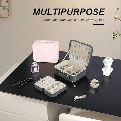 Travel Jewelry Case Large, Jewelry Box Large Jewelry Travel Organizer Jewelry Case with Handle, Best Gift for women Girls, Grey