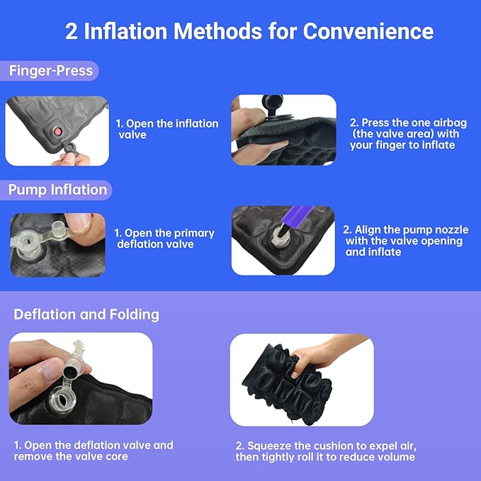 JNHEST Travel Seat Cushion, 3D Inflatable Seat Cushion for Long Flights, Portable Airplane Seat Travel Cushion, 49 airbags for Office Chairs & Wheelchair, Ergonomically Comfortable Pressure Relief.