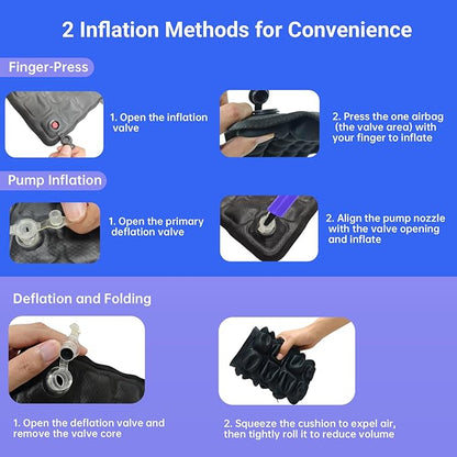 JNHEST Travel Seat Cushion, 3D Inflatable Seat Cushion for Long Flights, Portable Airplane Seat Travel Cushion, 49 airbags for Office Chairs & Wheelchair, Ergonomically Comfortable Pressure Relief.