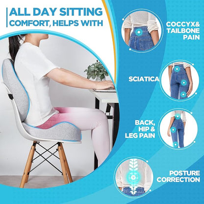 BEAUTRIP Seat Cushion & Lumbar Support Pillow for Office Chair, Car & Wheelchair - Ergonomic Coccyx Cushion for Tailbone, Sciatica & Back Pain Relief - Extra-Dense Charcoal Memory Foam Chair Cushions