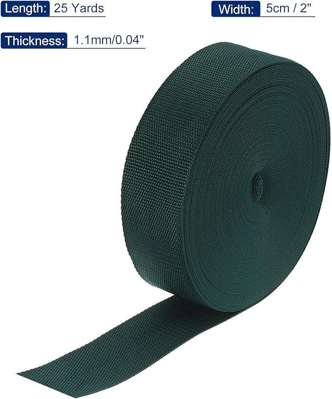 MECCANIXITY Lightweight Polypropylene Webbing Strap 2" 25 Yard Backpack Strapping Band Dark Green for Outdoor Luggage Cargo Straps