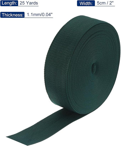 MECCANIXITY Lightweight Polypropylene Webbing Strap 2" 25 Yard Backpack Strapping Band Dark Green for Outdoor Luggage Cargo Straps