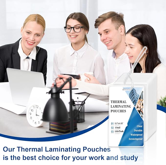 100 Pieces 10 Mil 2 1/2" x 4 1/4" Laminating Pouches with Slot Hole Printable Luggage Tags Clear Thermal Laminate Pouch Tags Kit Resealable for Work Permits Pass Cards Student ID Cards (100, 10 Mil)