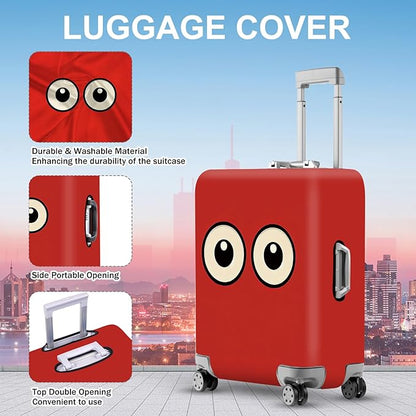 ANNA QUEEN Funny Cartoon Eyes Luggage Cover, Red Suitcase Protector with Cute Big Eyes Design, Travel Suitcase Cover for 32-34 Inch Luggage, Stretchable & Washable Spandex Travel Accessories