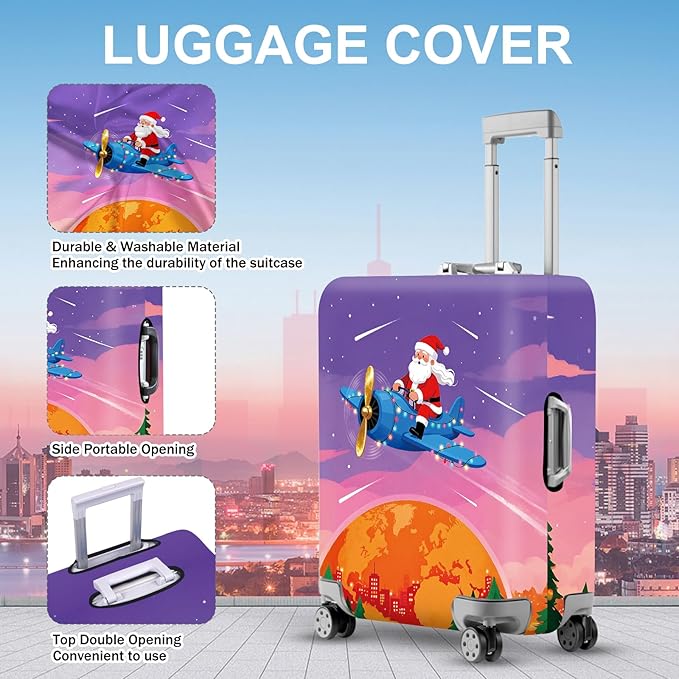 FOREVER QUEEN Santa Claus - Travel Luggage Cover Suitcase Protector Suitcase Cover Anti-Scratch,Stretchable Bag Cover Washable Durable Polyester
