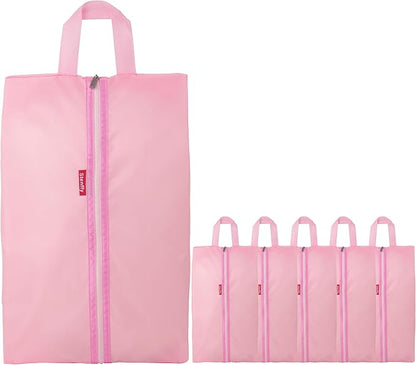 6pcs Portable Shoe Organizer, Travel Pouches with Zipper, Golf Shoe Bags, Clothes Bags, Soccer Cleats Bag Shoe Pouch for Gym, Waterproof, Odor-Resistant (Pink)