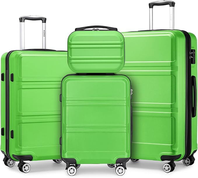 Kono 4 Piece Luggage Sets Expandable(only 28") with Spinner Wheels TSA Lock Lightweight PC+ABS Hardside Travel Rolling Suitcases 20in 24in 28in Carry on and 12in Mini Cosmetic Case Apple Green