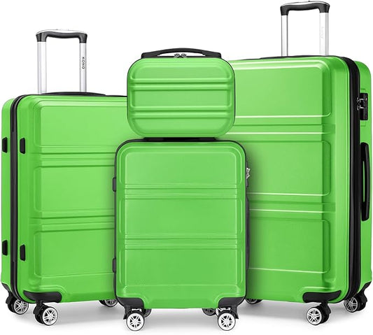 Kono 4 Piece Luggage Sets Expandable(only 28") with Spinner Wheels TSA Lock Lightweight PC+ABS Hardside Travel Rolling Suitcases 20in 24in 28in Carry on and 12in Mini Cosmetic Case Apple Green