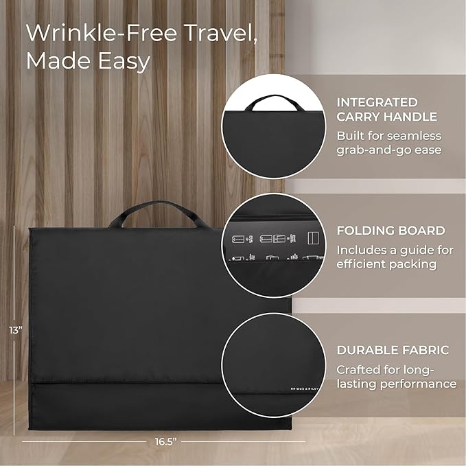 Briggs & Riley Garment Folder - Travel Essentials for Men & Women, Shirts, Pants, & Clothes Carrier, Wrinkle Reducing, Includes Folding Board - Travel Essentials, Black