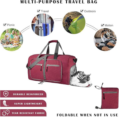 Dimayar 115L Travel Duffle Bag for Men Women - Foldable Duffel Bag with Shoes Compartment - Overnight Bags Waterproof & Tear Resistant(Red)