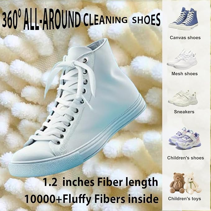 2Pcs Shoe Washing Machine Bag, Durable Laundry Shoe Bag for Washing Machine, Fluffy Fibers 360° Cleaning, Includes Liquid Shoe Brush & Travel Dust Bag, Ideal for Sneakers & Gym Shoes (White)