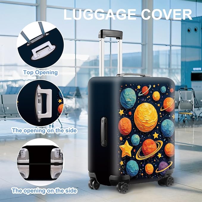 Space-Themed Luggage Cover – Durable Elastic Anti-scratch Travel Suitcase Protector with Wheel Access, Fits Most Carry-On and Checked Bags,L