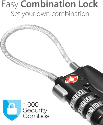 Fosmon TSA Approved Cable Locks for Luggage, Suitcase, Gun Case Locks with Push Release Button, 3 Digit Long Shackle Combination Wire Locks for Backpack Zipper Anti Theft, Gym Locker -3 Pack, Black