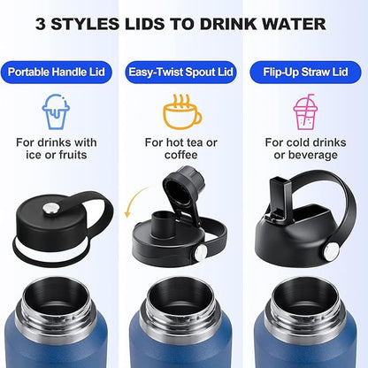40oz Water Bottle Insulated with Straw,Leak Proof Water Bottles Fit in Car Cup Holder，Mens Water Bottle Stainless Steel for Gym,Hiking,Travel，Sport,Bpa free
