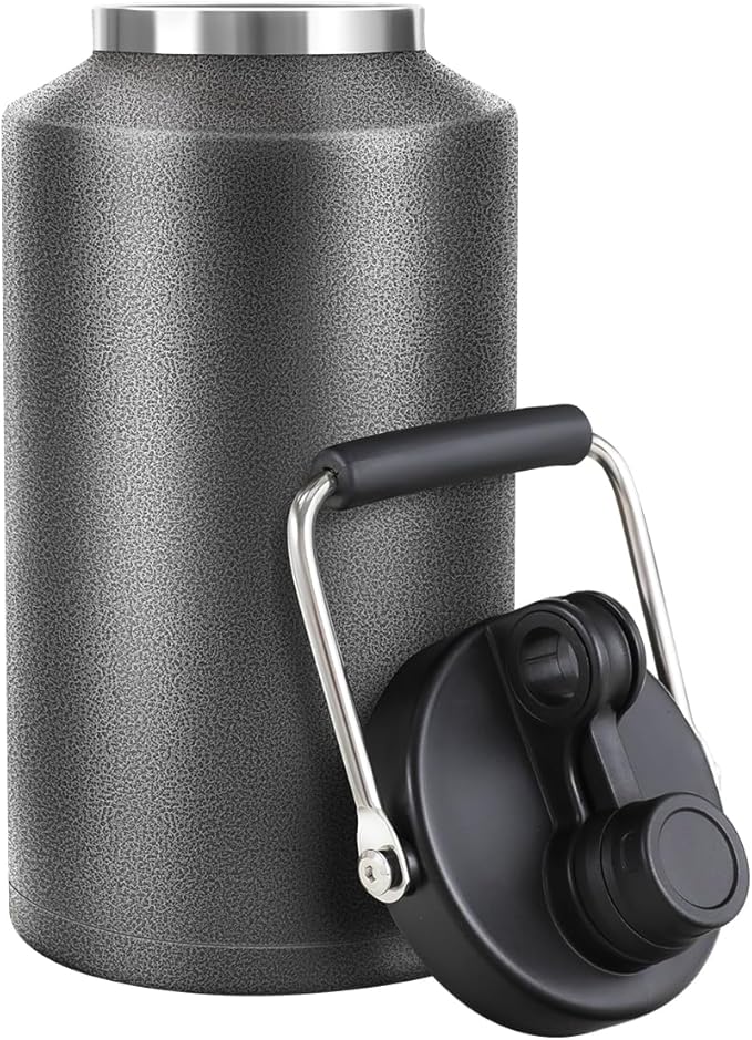 Insulated Water Bottle, 1 Gallon Jug with Handle, 128 oz Stainless Steel Large Water Bottle Wide Mouth Double Vacuum for Hot & Cold Drinks, Textured Black