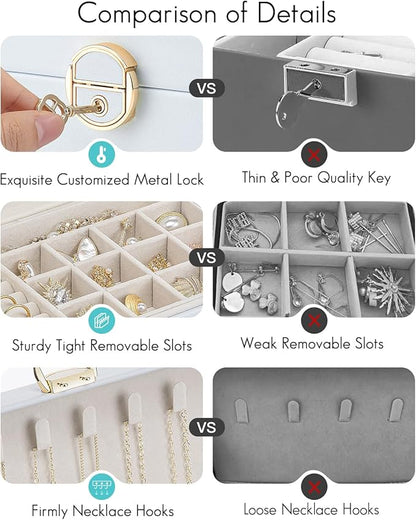 Vlando Jewelry Box Organizer for Women Girl,Lockable Jewelry Case Boxes with 2 Layers,Earrings Necklace,Rings Storage,Gift Box Packaging,Wedding Birthday Gifts Ideas Blue