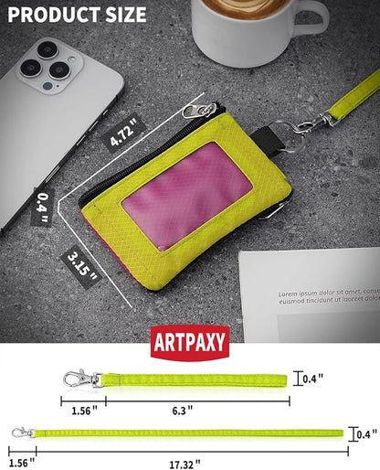 Minimalist Wallet For Mens Womens, Keychain RFID Blocking Zipper Small Wallet with ID Window 2 Lanyards,Water Resistant Travel Cash Card Coin Case Boys Girls