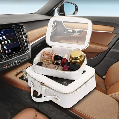 Pinkmik Clear Makeup Bag for Women Waterproof Travel Cosmetics and Toiletries Case Portable Makeup Oaganizer Bag Clear Car Bag with Zipper(White, M+L-1)