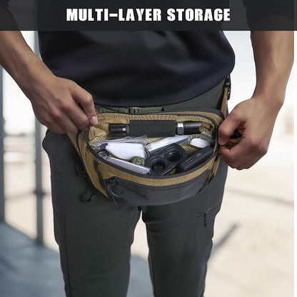 Tactical CCW Fanny Bag, Concealed Carry Fanny Pack w/Adjustable Waist Belt Tactical Waist Bag Handgun Pouch with Universal Pistol Holster, Everyday Hip Pack for Men Travel Outdoor(Brown)